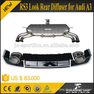 PP+304 Steel RS3 Style Tail Exhaust Rear Diffuser for Audi A3 8V Sedan 13-16 (FIT: A3 base only)